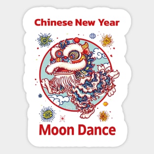 Moon Dance: Vibrant Chinese Lion Celebration Sticker